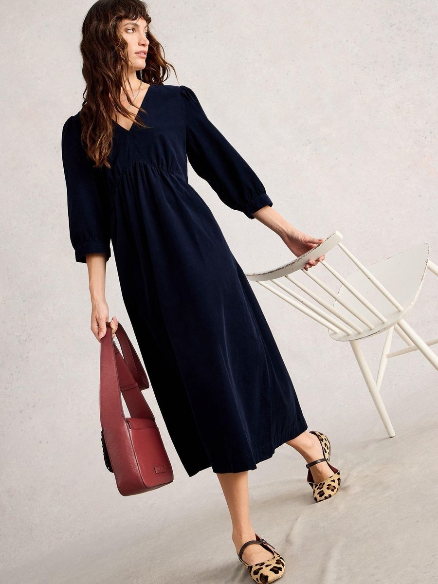 Lucy Cord Empire-Midikleid aus Kord