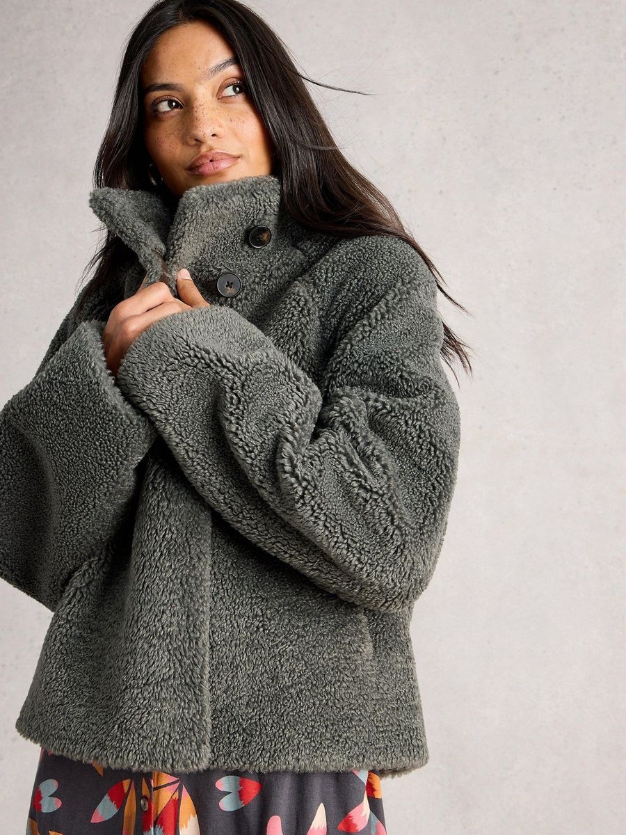 Wendbare Teddyfell Jacke mit Kragen