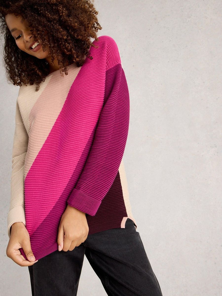 Bio-Baumwoll-Strickpullover mit Farbblockdesign