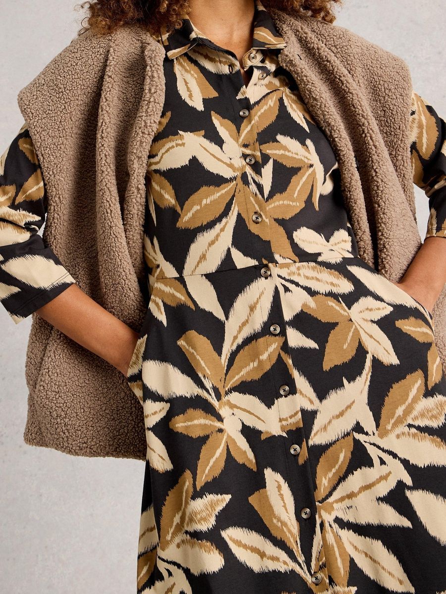 Jersey-Blusenkleid mit Blätterdruck