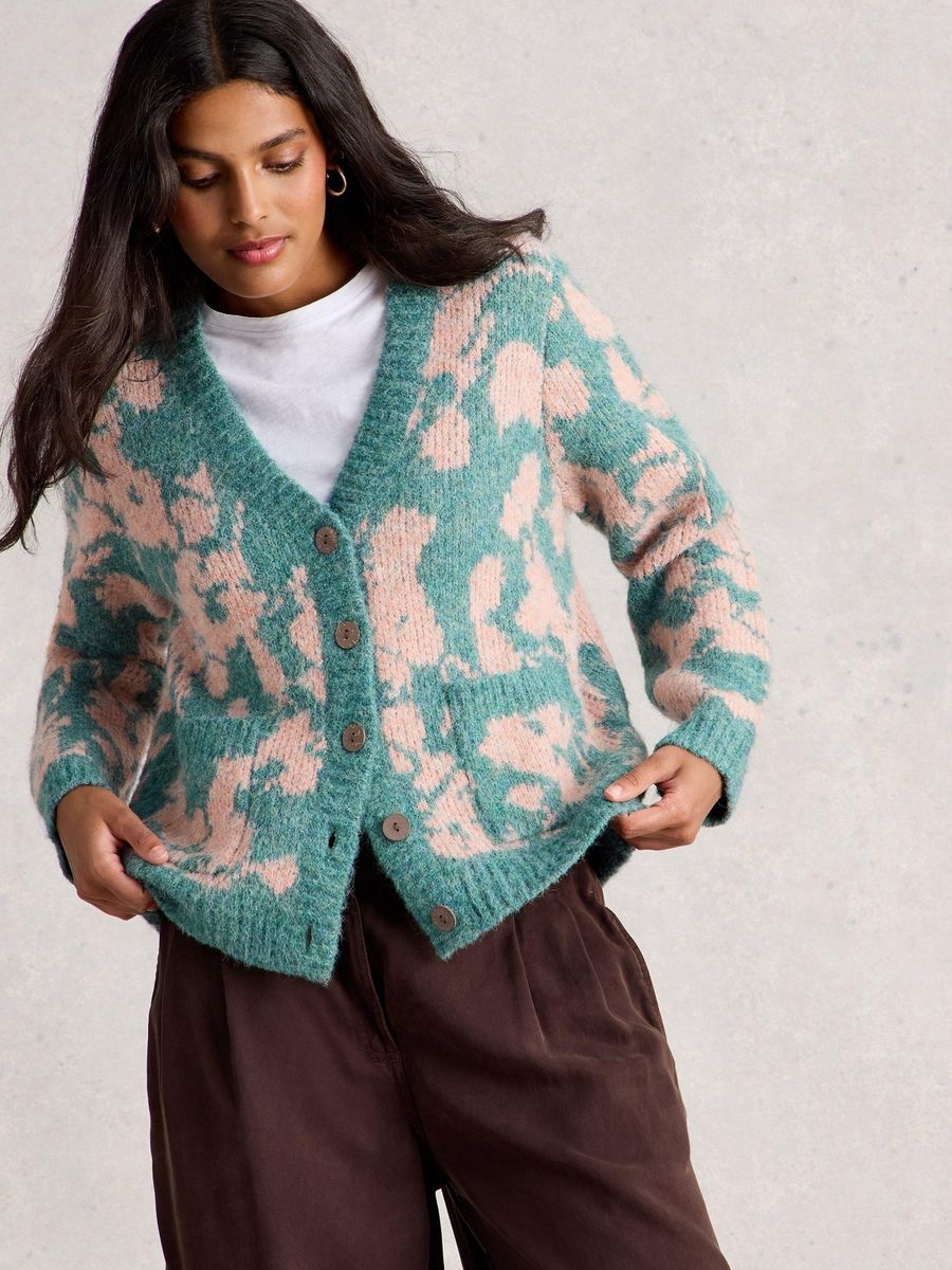 Floral Strickjacke mit Taschen