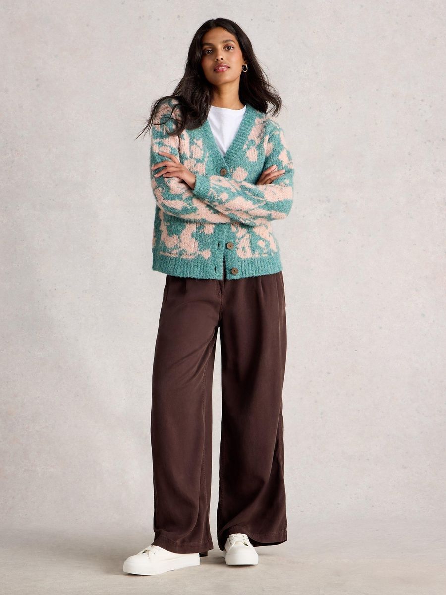 Floral Strickjacke mit Taschen