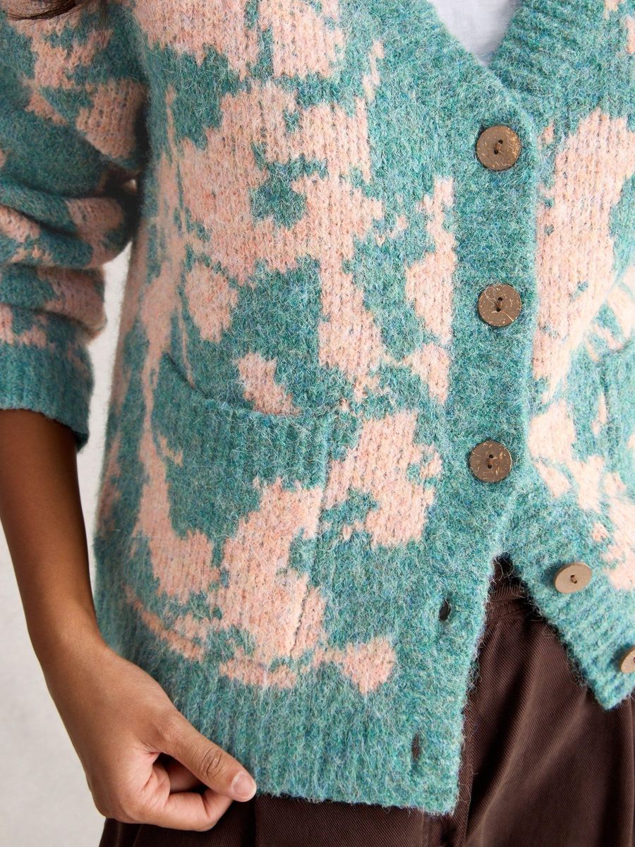 Floral Strickjacke mit Taschen