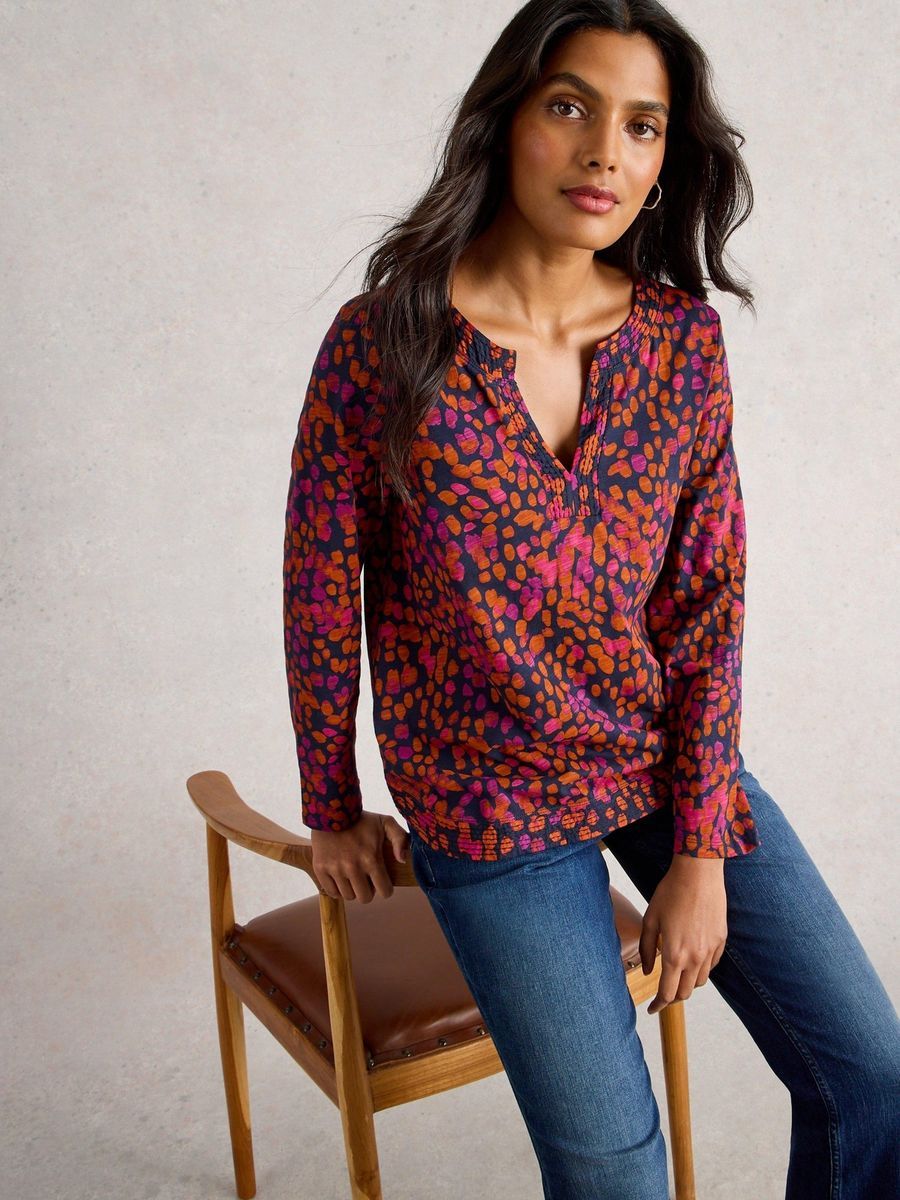 Bedrucktes Langarm-Jersey-Top