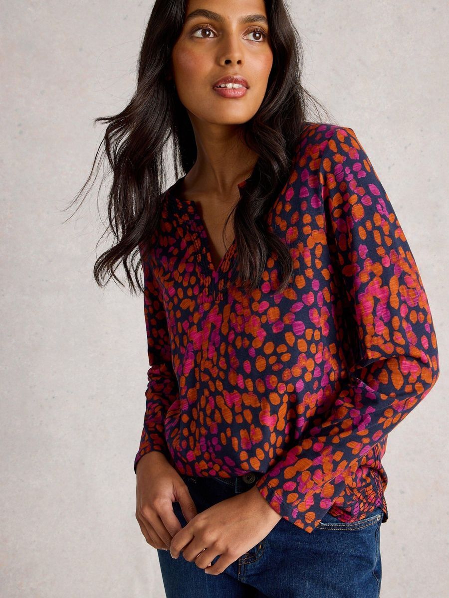 Bedrucktes Langarm-Jersey-Top