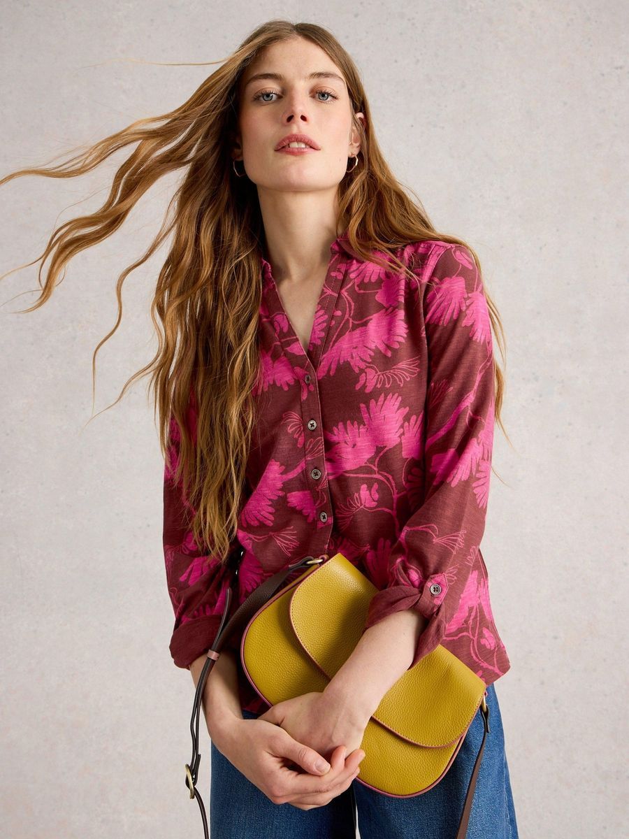 Jerseybluse mit Blumendruck aus Baumwolle