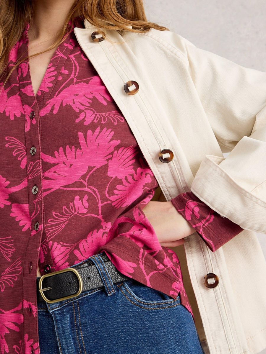 Jerseybluse mit Blumendruck aus Baumwolle
