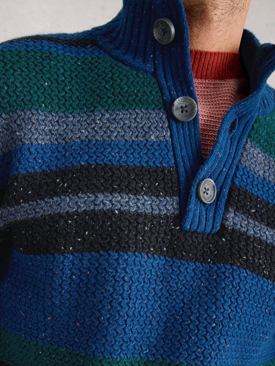 Gestreifter Pullover mit Knopfleiste aus Lammwollmischung