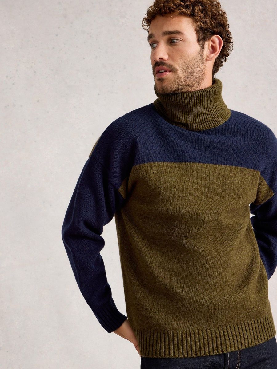 Farbblock Rollkragenpullover aus Wollmischung