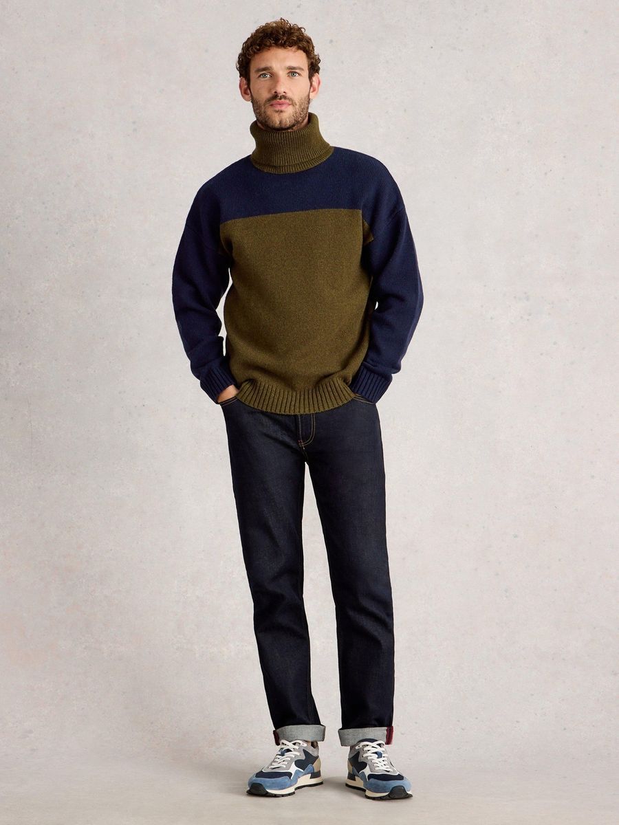 Farbblock Rollkragenpullover aus Wollmischung