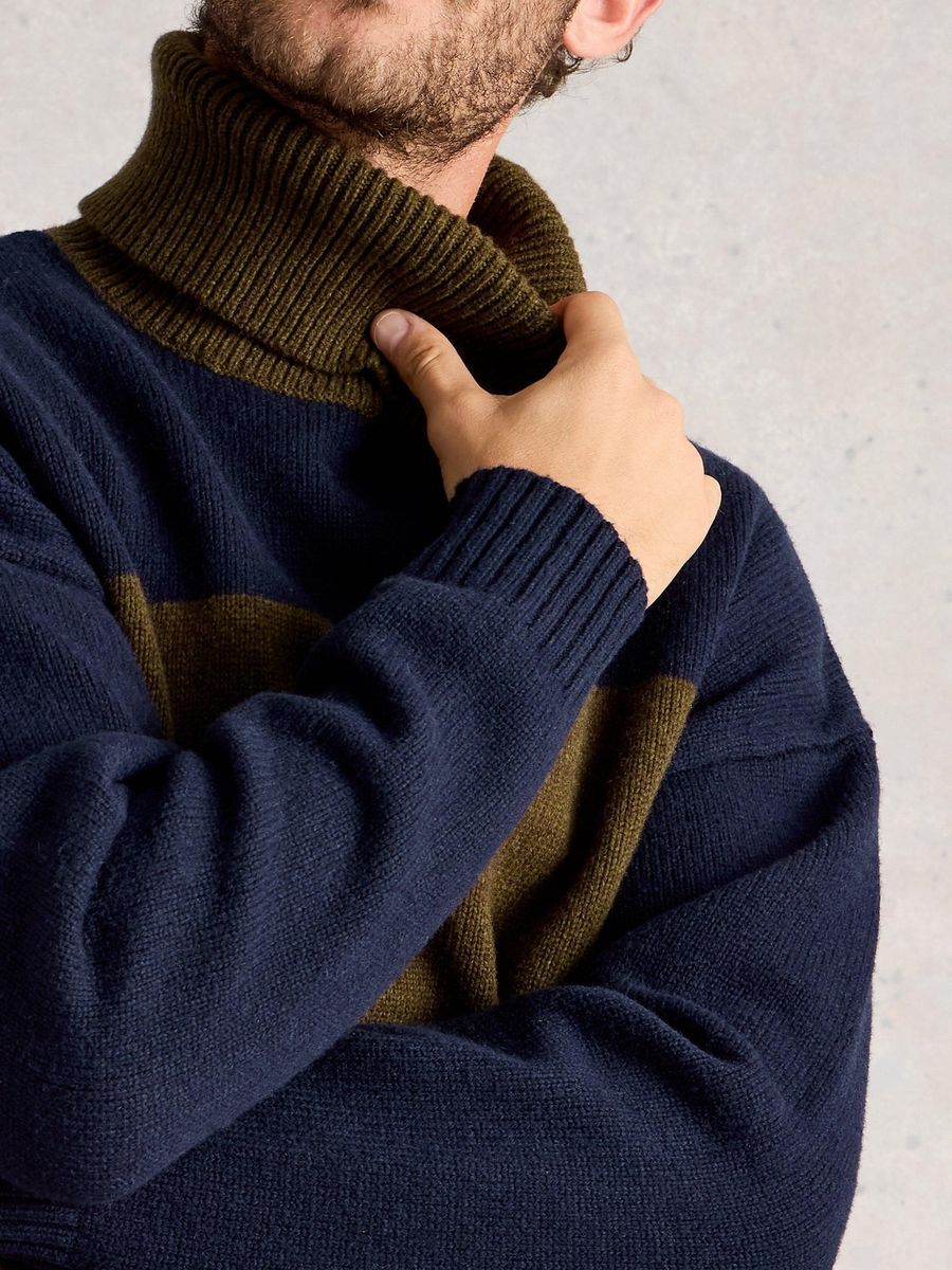 Farbblock Rollkragenpullover aus Wollmischung