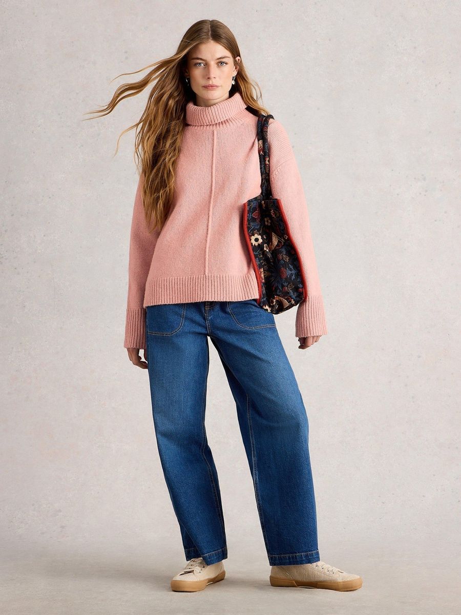 Klassischer rosa Rollkragen Strickpullover