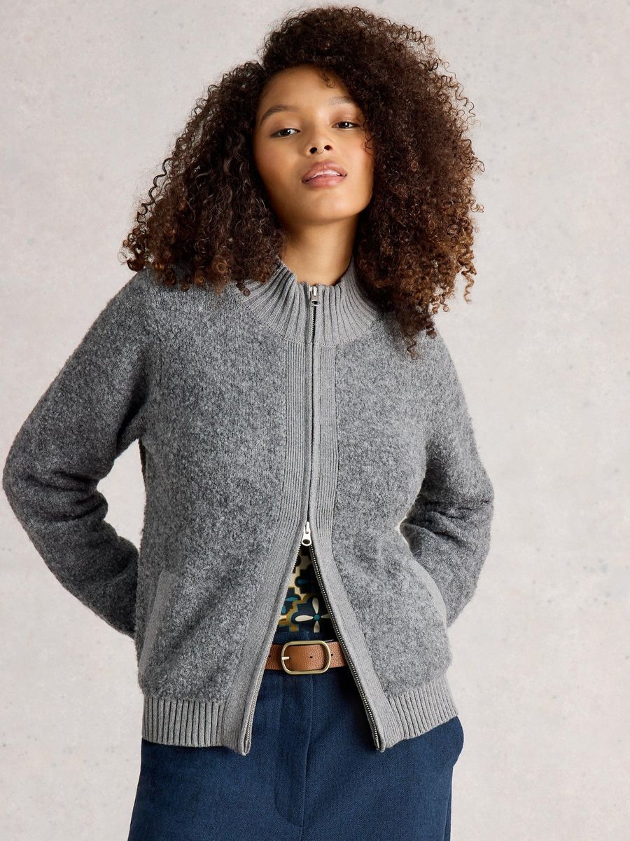 Kuschelige Bouclé Strickjacke mit Reißverschluss