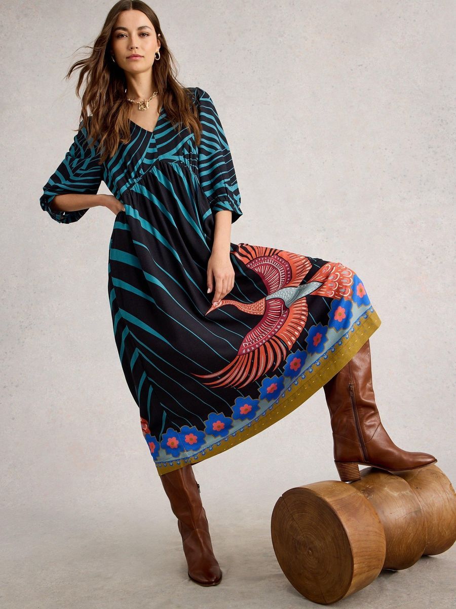 Bedrucktes Midikleid mit Empire-Taille