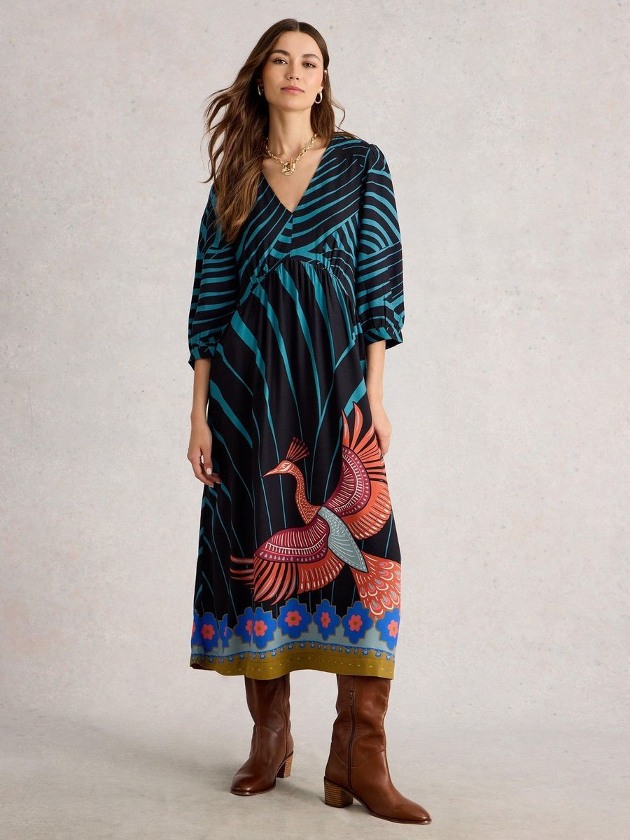 Bedrucktes Midikleid mit Empire-Taille