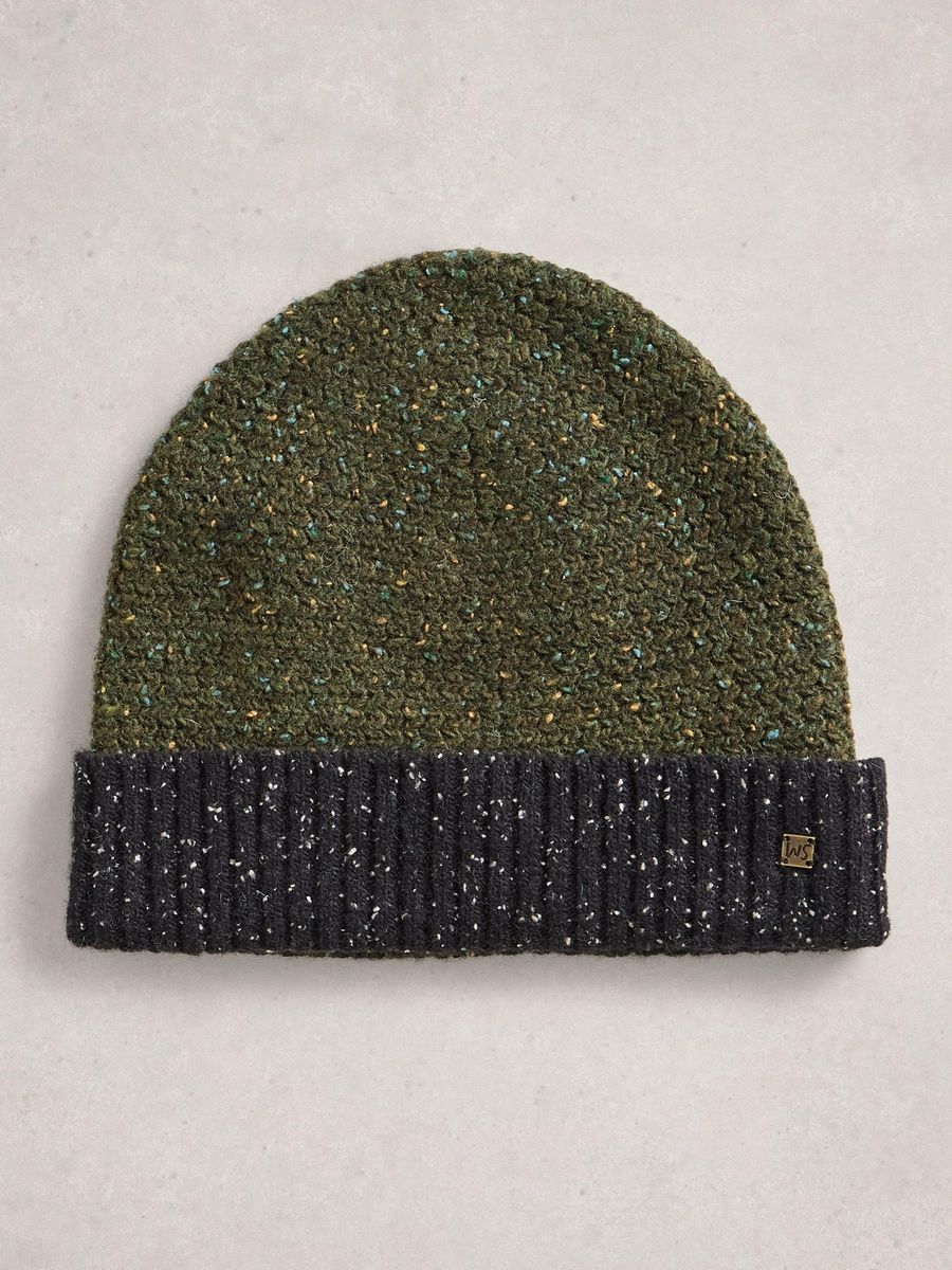 Zweifarbige Wollmischungs-Beanie-Mütze