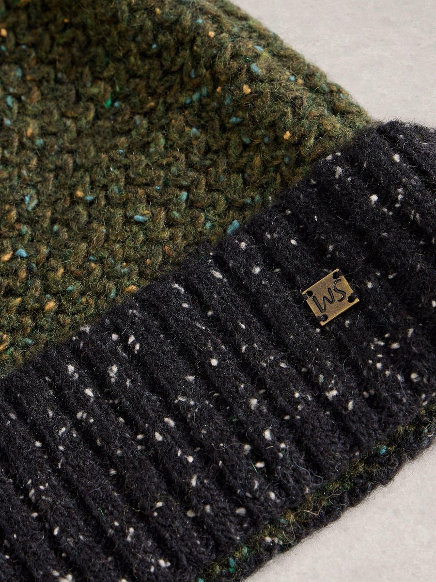 Zweifarbige Wollmischungs-Beanie-Mütze