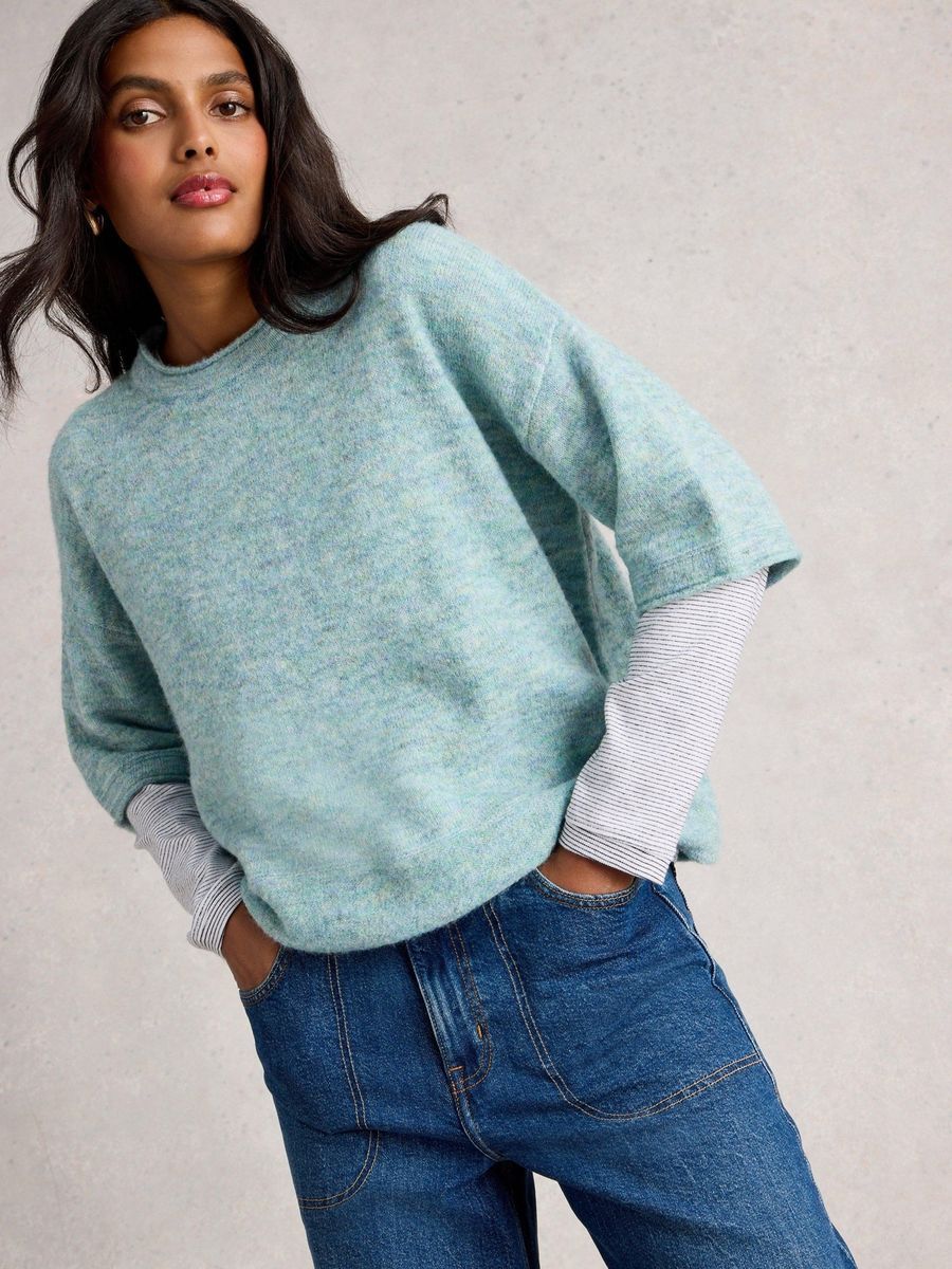Kastenförmiges Stricktop mit kurzen Ärmeln