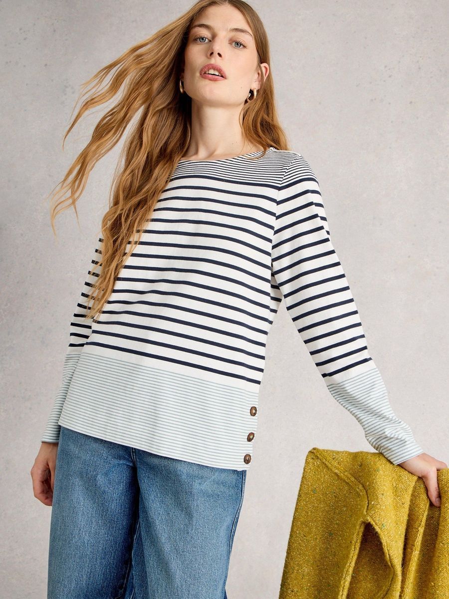 Gestreiftes Langarm-Baumwollshirt