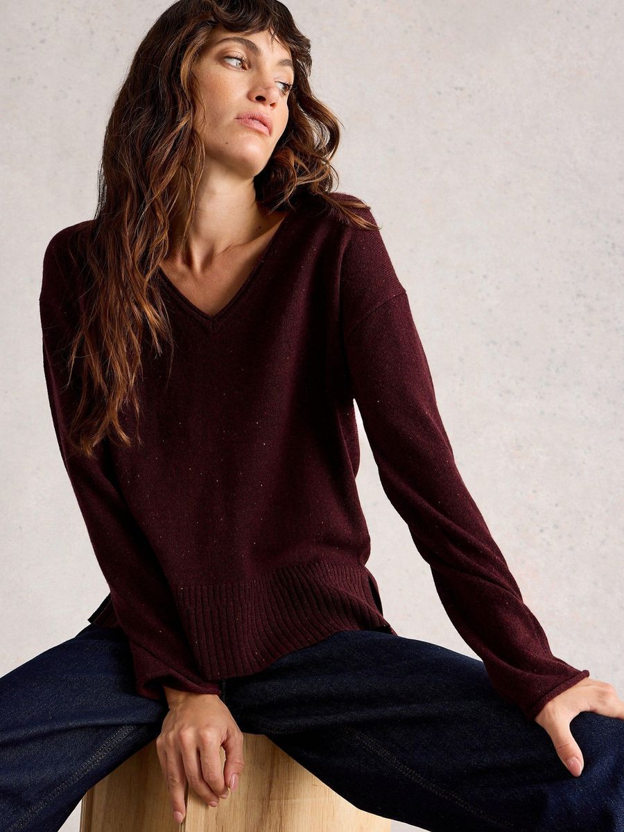 V-Ausschnitt Wollmischung Pullover