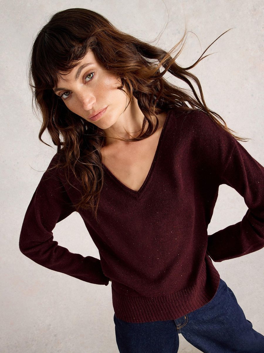 V-Ausschnitt Wollmischung Pullover
