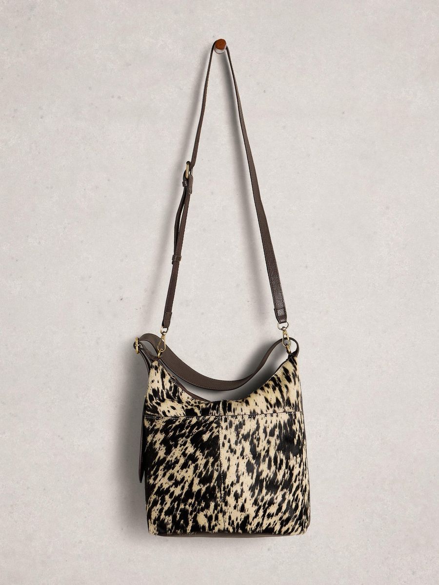Hobo-Tasche Sophia aus Leder mit Kuhfellmuster