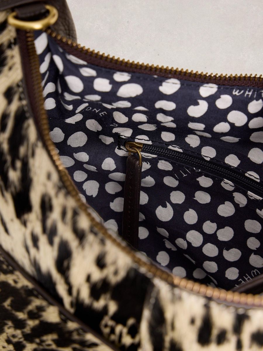 Hobo-Tasche Sophia aus Leder mit Kuhfellmuster