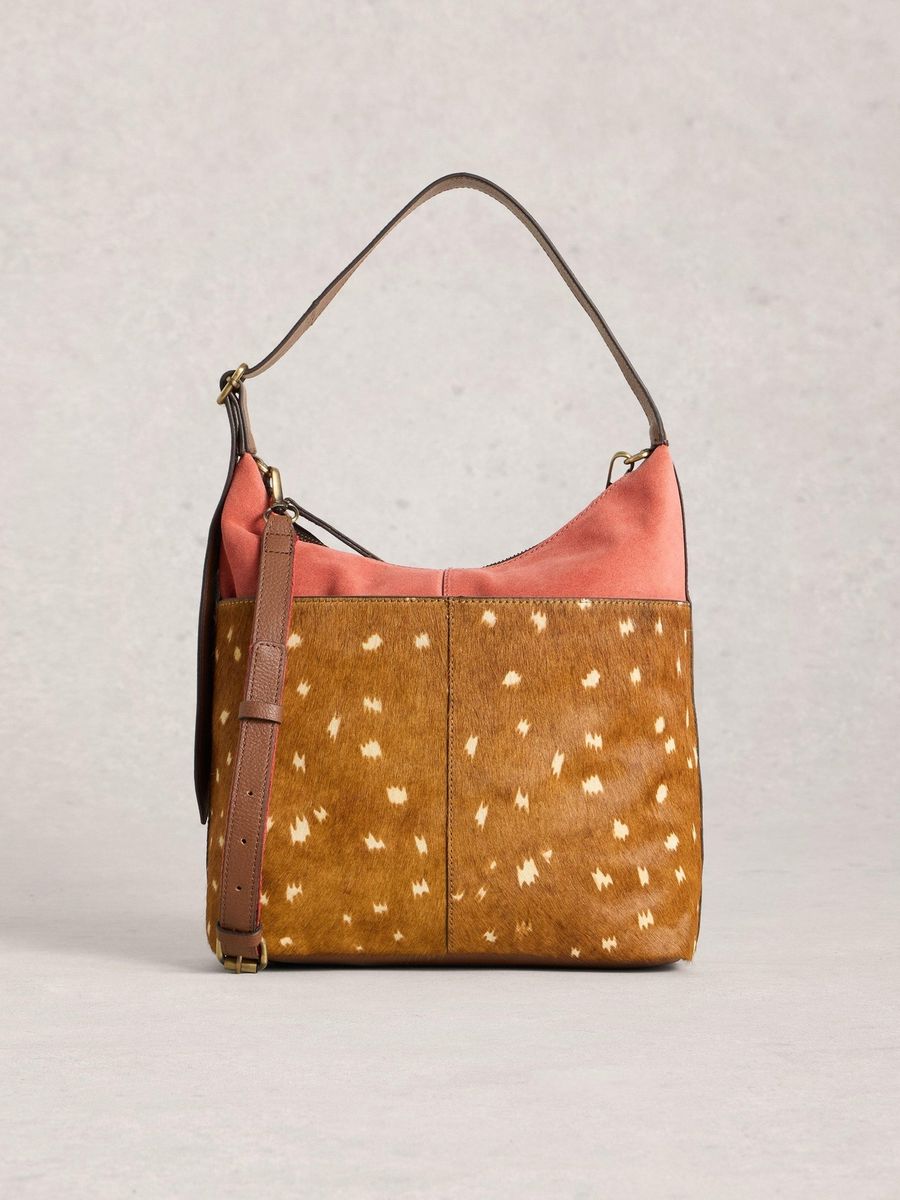 Hobo-Tasche Sophia aus Leder mit Kuhfellmuster