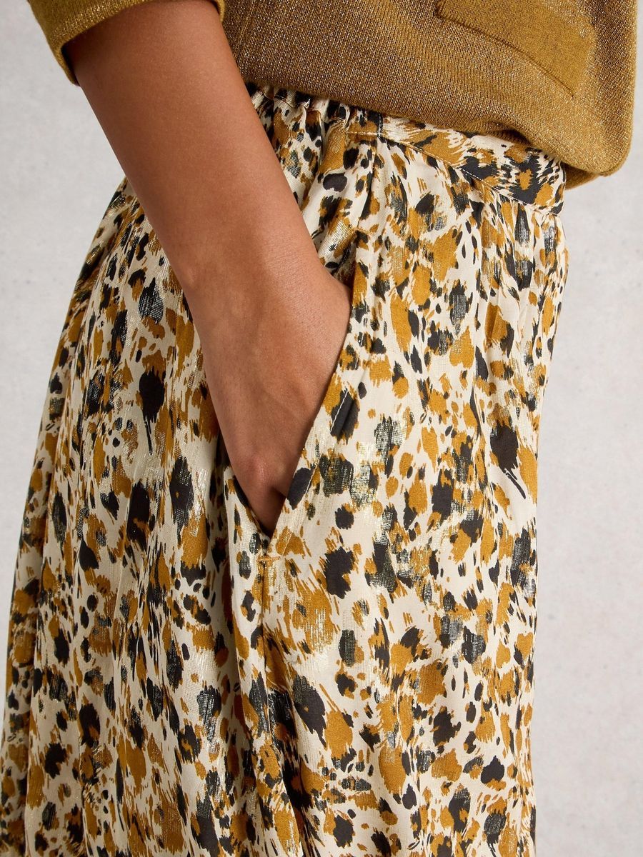 Midirock mit Blumenmuster und Metallic-Detail