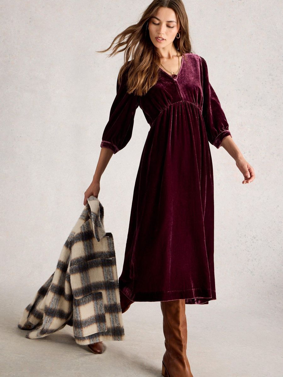 Elegantes Samt-Midikleid mit Ärmeln