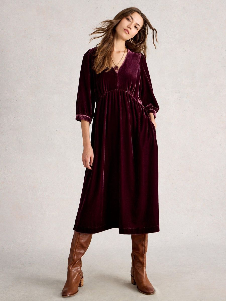 Elegantes Samt-Midikleid mit Ärmeln