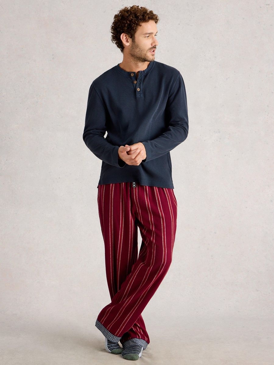 Pyjama-Top Henley im Waffelstrick