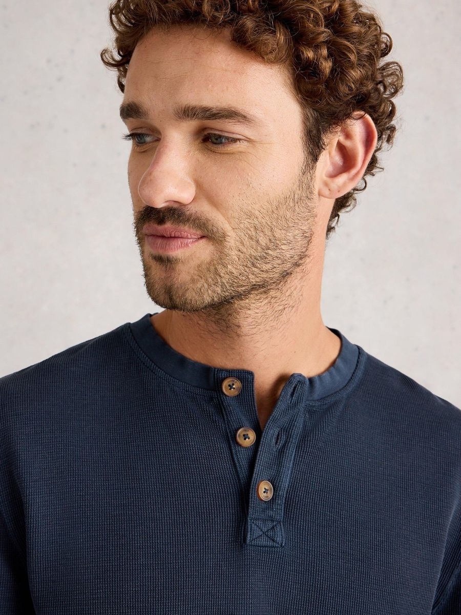 Pyjama-Top Henley im Waffelstrick