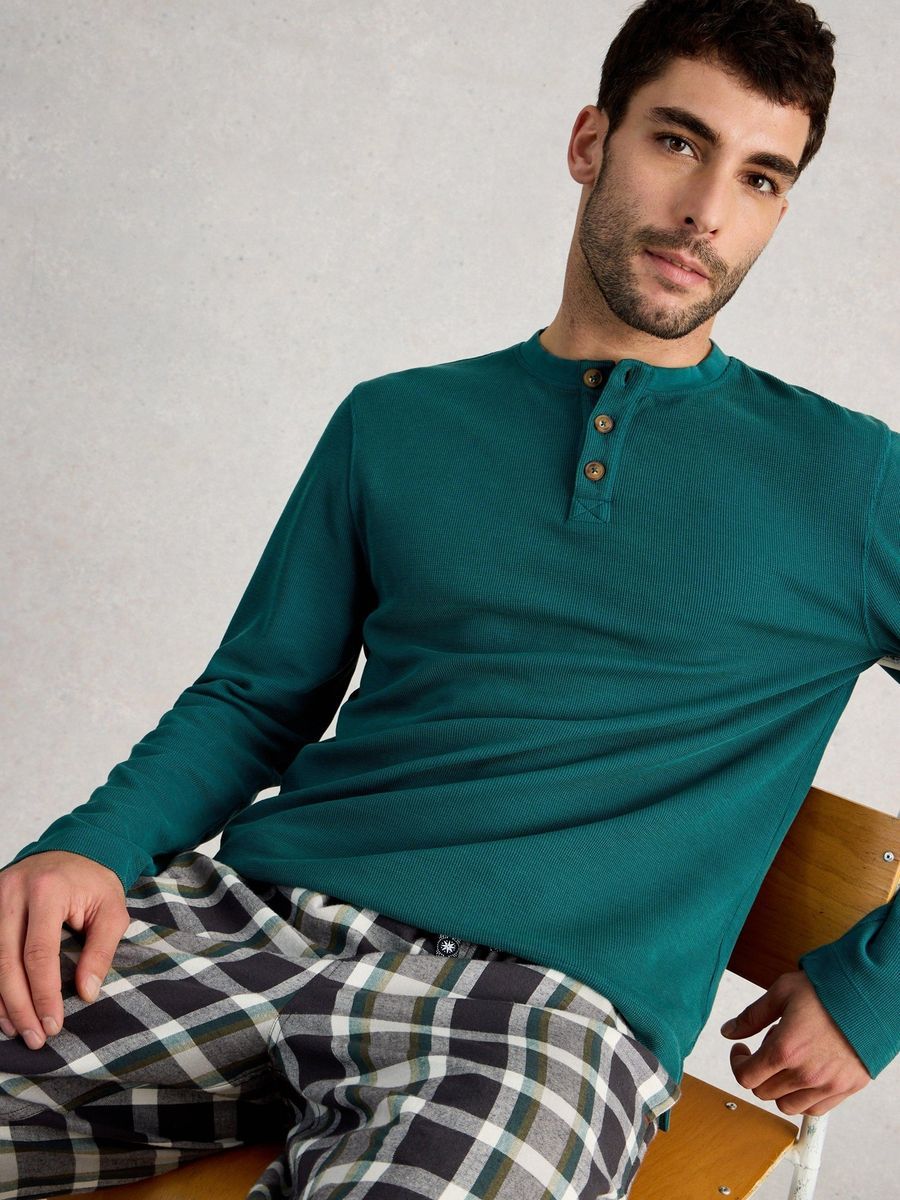 Herren Henley Schlafanzugoberteil Waffelstrick