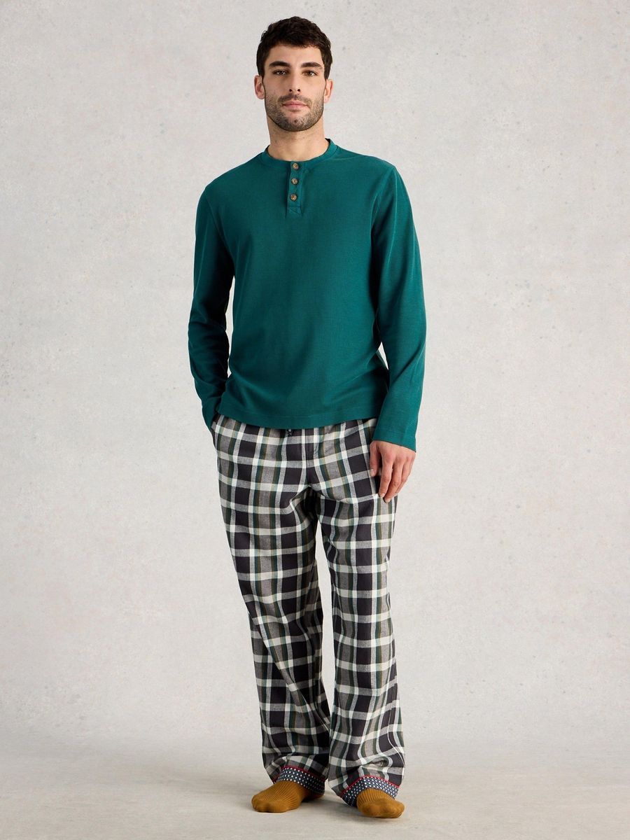Herren Henley Schlafanzugoberteil Waffelstrick