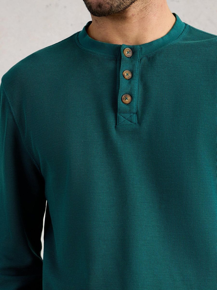 Herren Henley Schlafanzugoberteil Waffelstrick