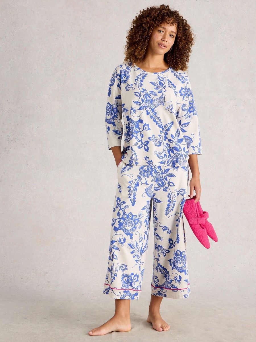 Jersey-Top mit blauem Blumendruck