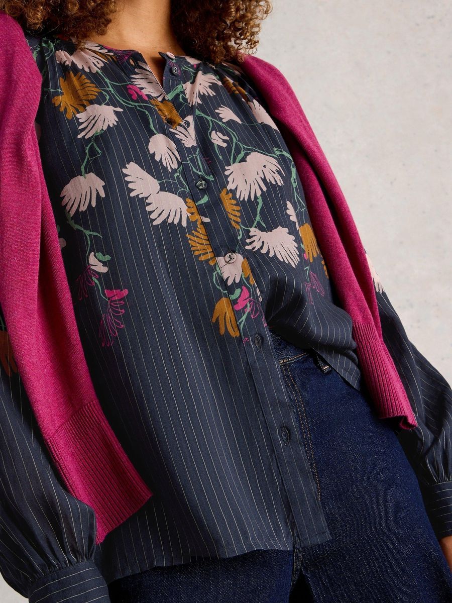 Gestreifte Bluse mit Blumenmuster und langen Ärmeln