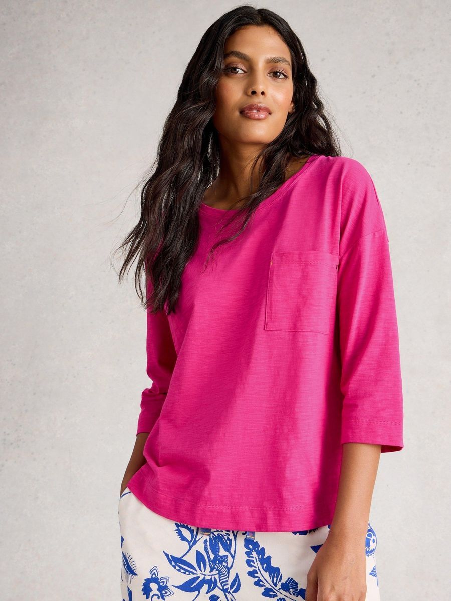 Lässiges Jersey-Top mit Tasche, lockere Passform