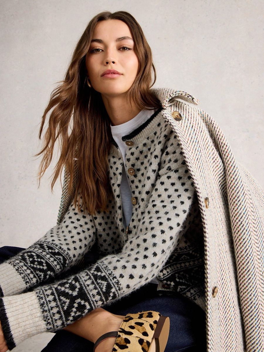 Strickjacke mit Fair Isle Herzmuster