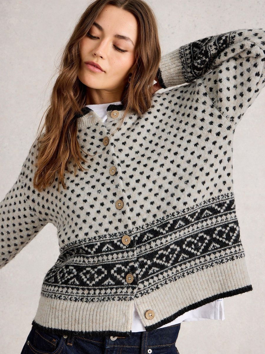 Strickjacke mit Fair Isle Herzmuster