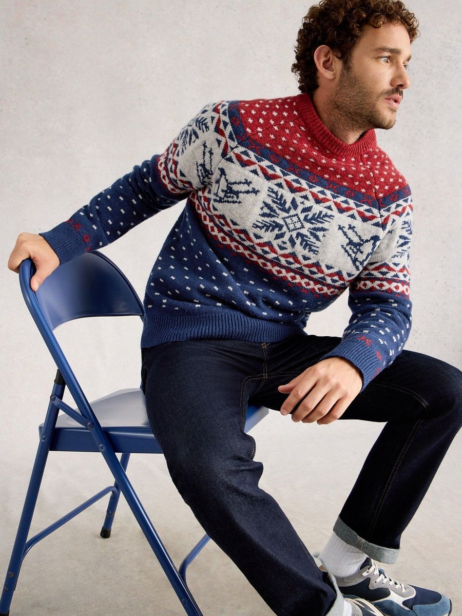 Fair-Isle-Skisweater mit Pinguin aus Lamnwolle