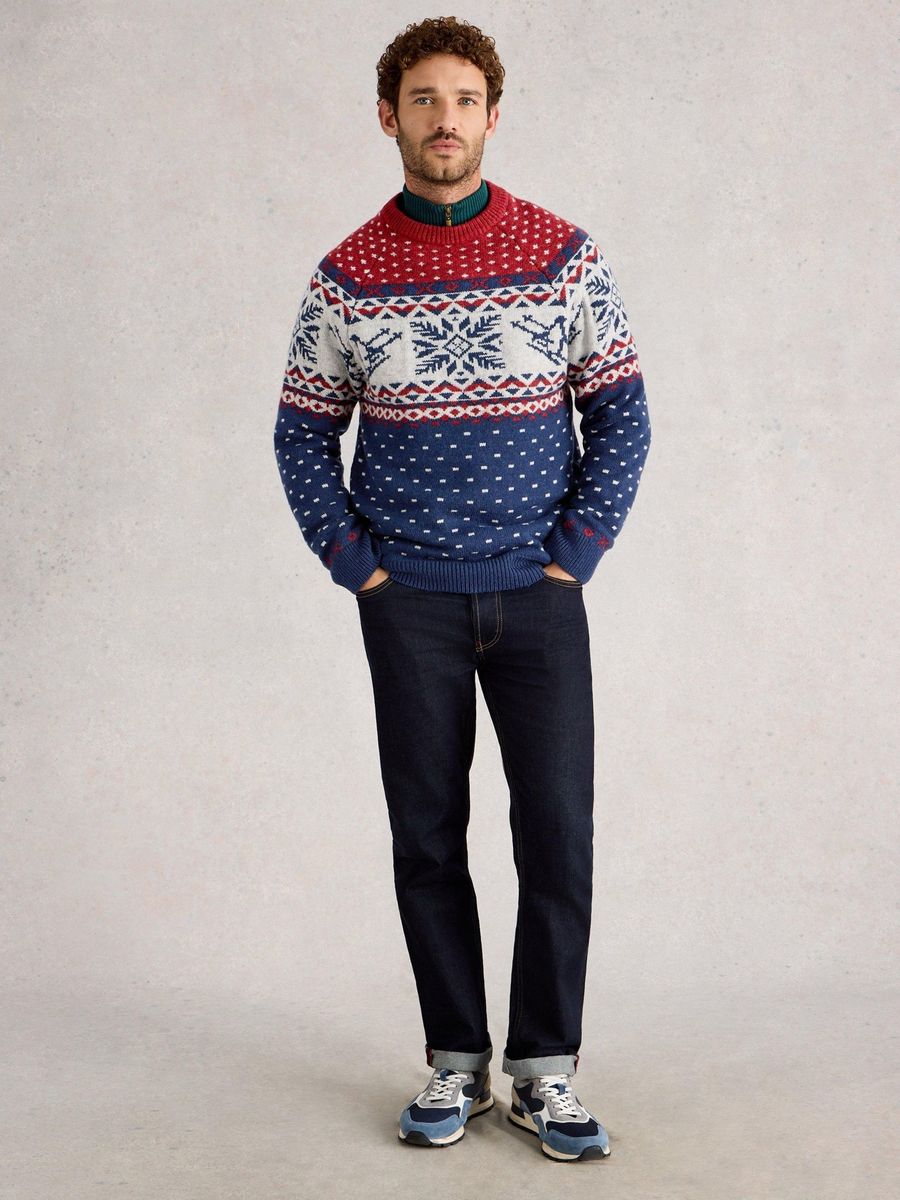 Fair-Isle-Skisweater mit Pinguin aus Lamnwolle