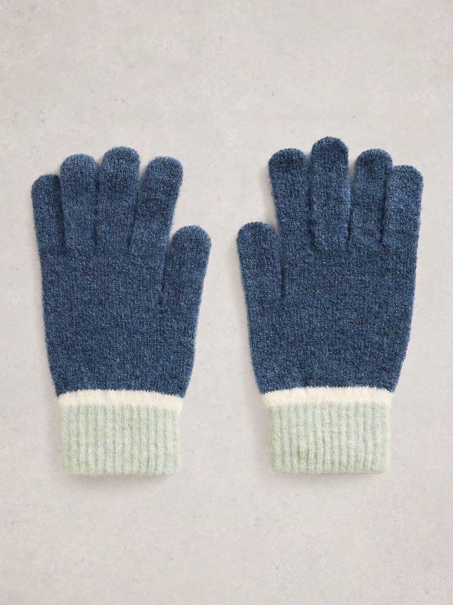 Zweifarbiger Strickmütze und Handschuh Set