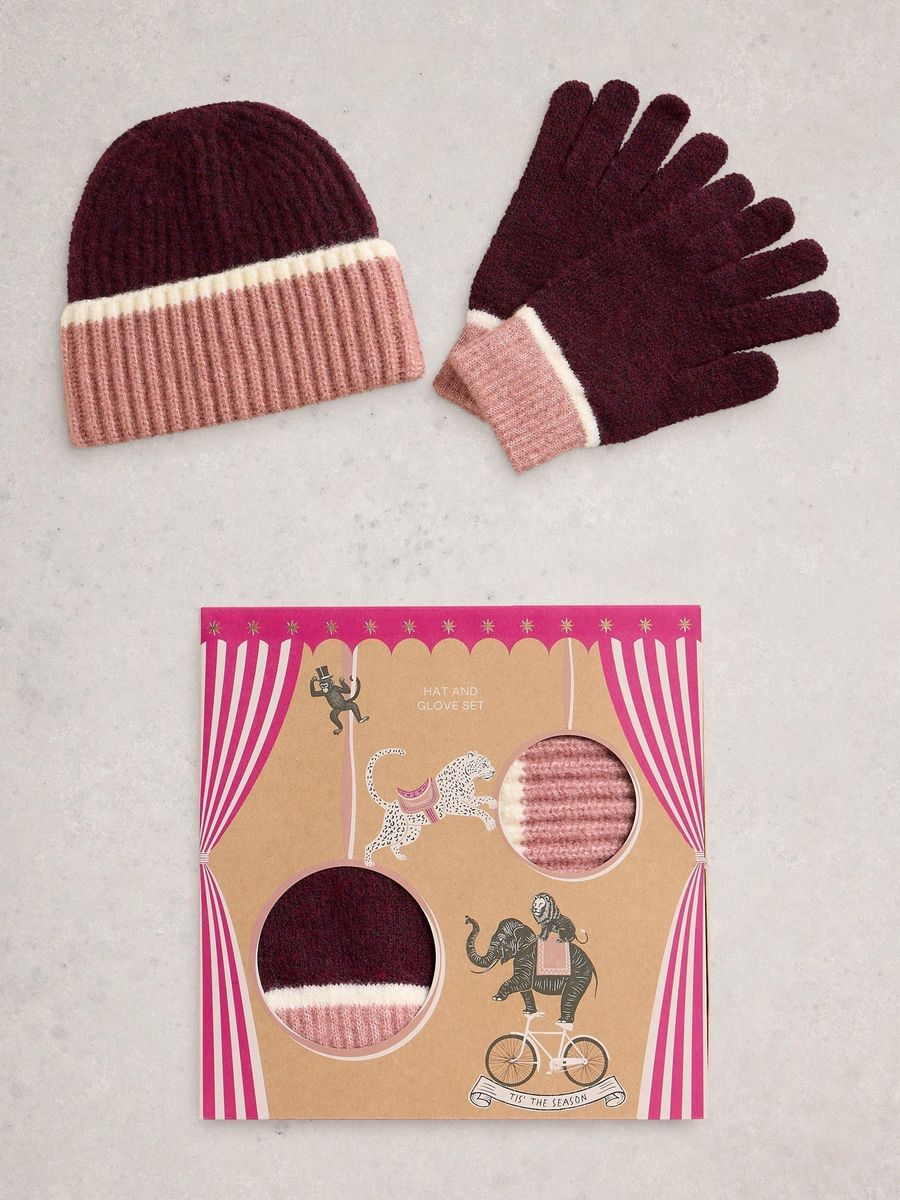 Burgunderfarbenes Mützen- und Handschuh-Set
