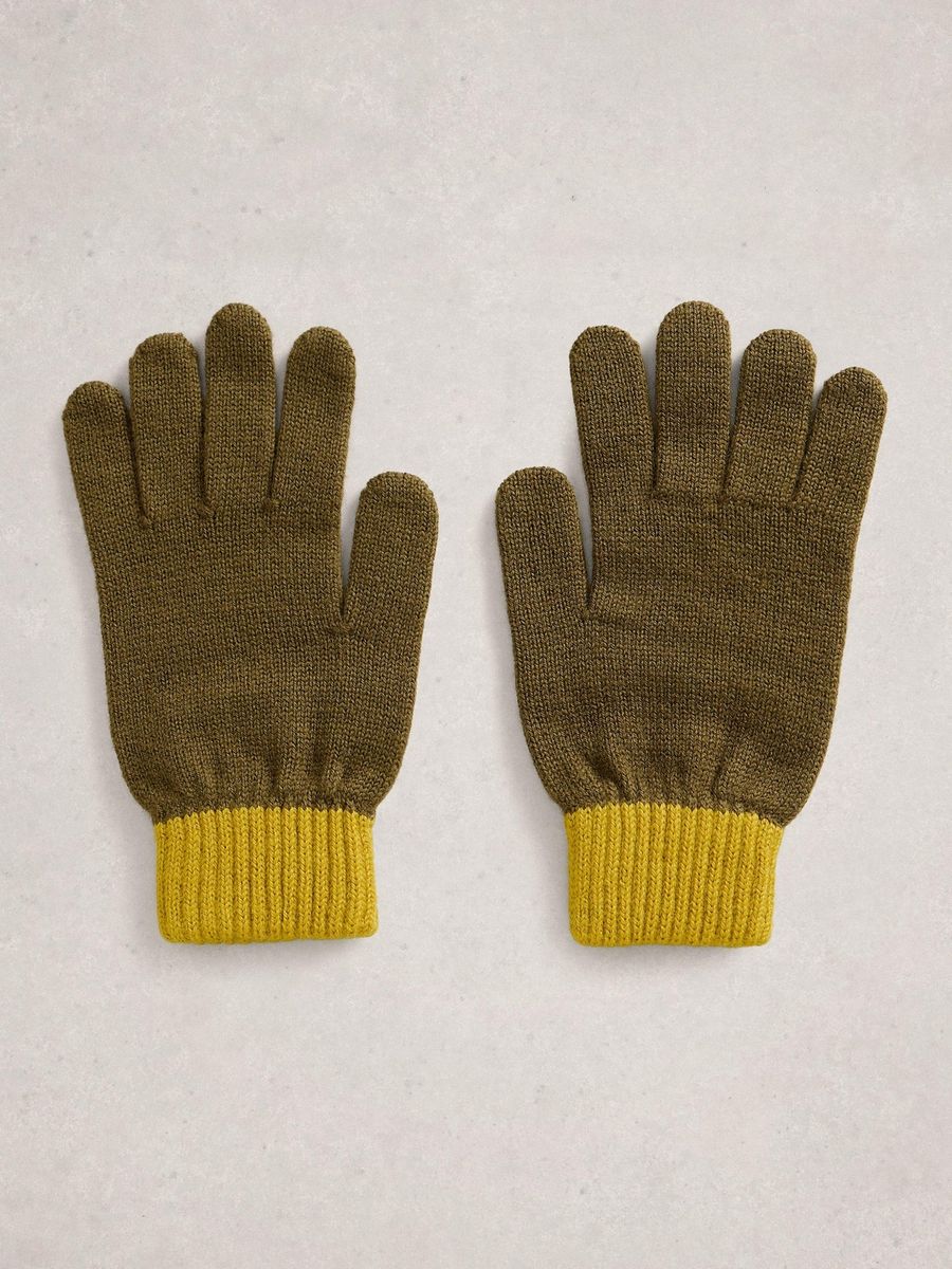 Zweifarbiger Strickmütze und Handschuh Set