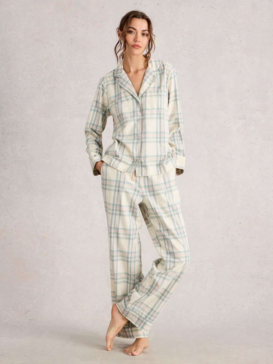 Kariertes Baumwoll-Pyjamaoberteil Nina