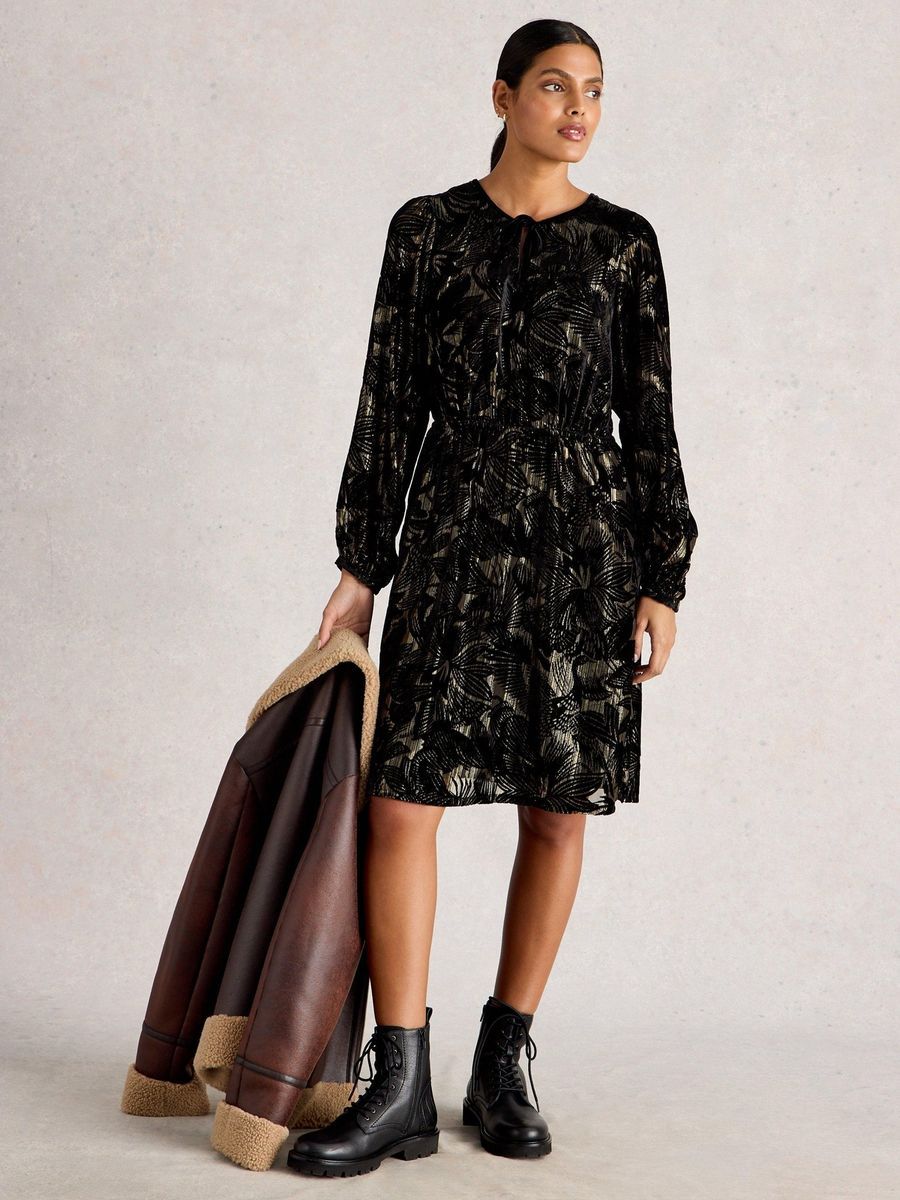 Mini-Kleid aus Samt mit Bindeband am Hals