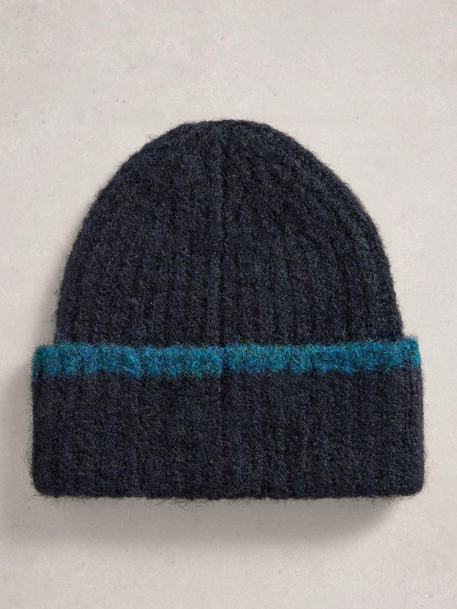Gerippte Strickmütze mit Farbblockband
