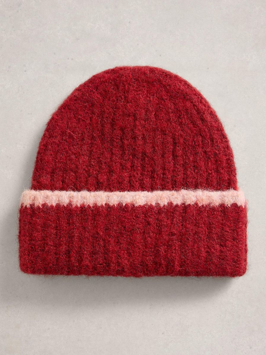 Gerippte Strickmütze mit Farbblockband
